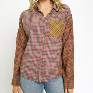 MYSTREE FRAYED EDGE MIX PLAID SHIRT